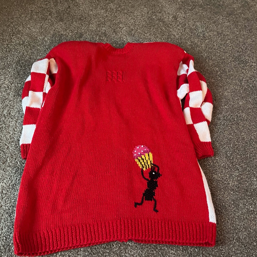 Hand Knit vintage Marisa Christina ants marching picnic sweater - size large - Picture 7 of 10